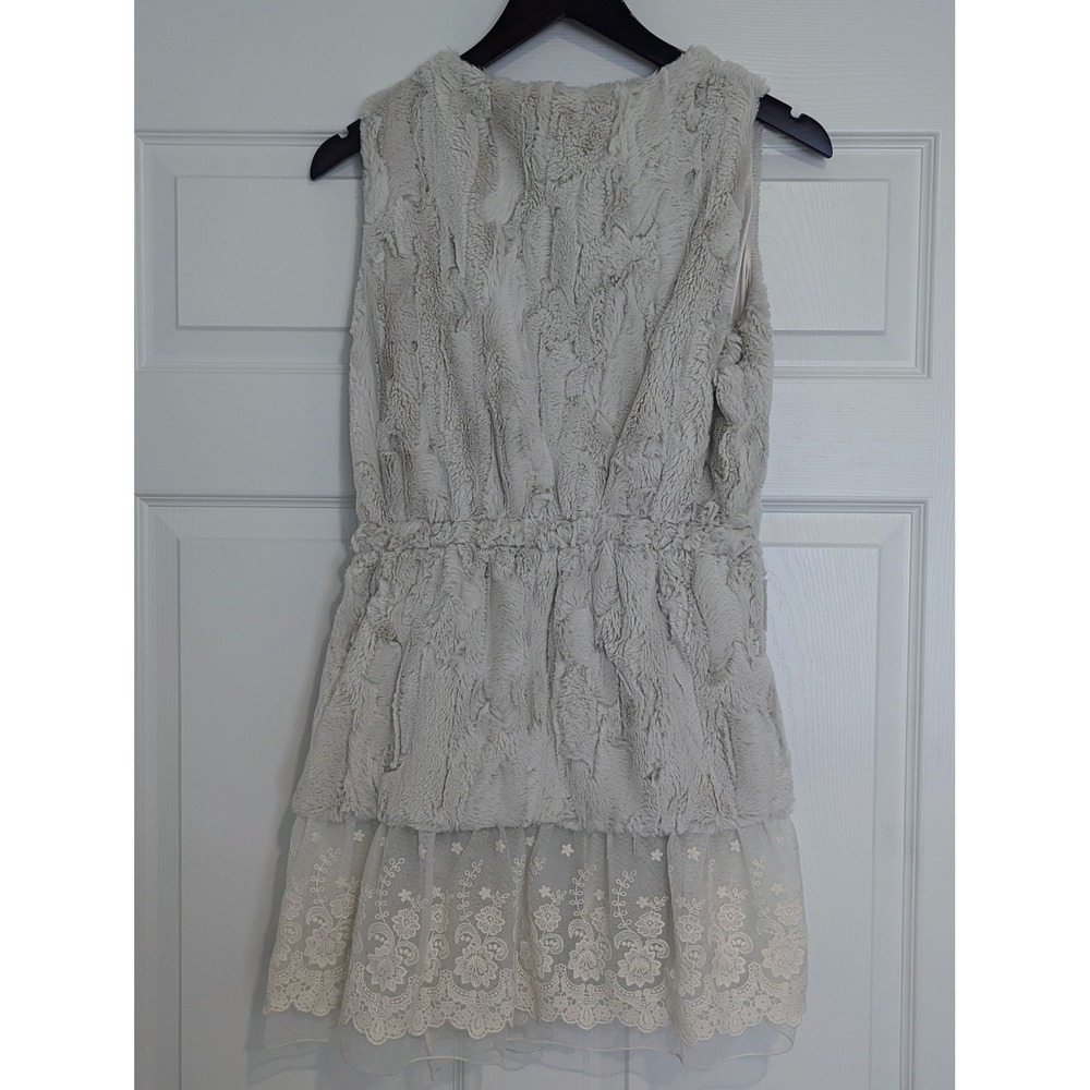 Altar'd State Faux Fur Lace Trim Vest Cream Medium Drawstring Waist Open Front - Picture 2 of 8
